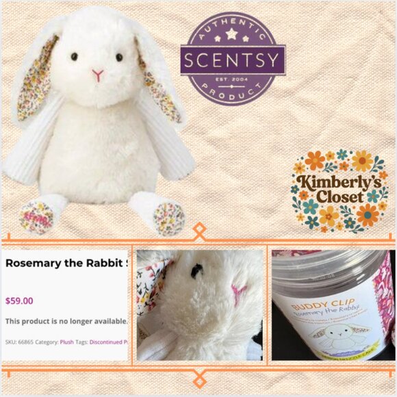 Scentsy Rosemary the Rabbit Plush Buddy Clip HTF Retired Discontinued Authentic - Picture 2 of 8
